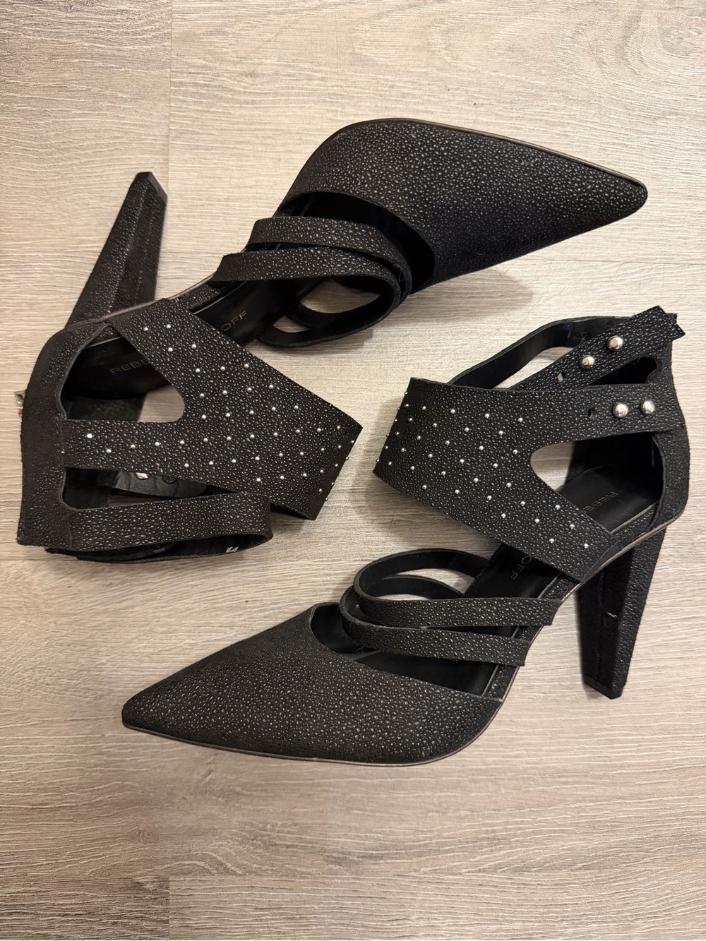 Rebecca Minkoff Caesar Black Studded Pointed Toe Heeled Sandals b2